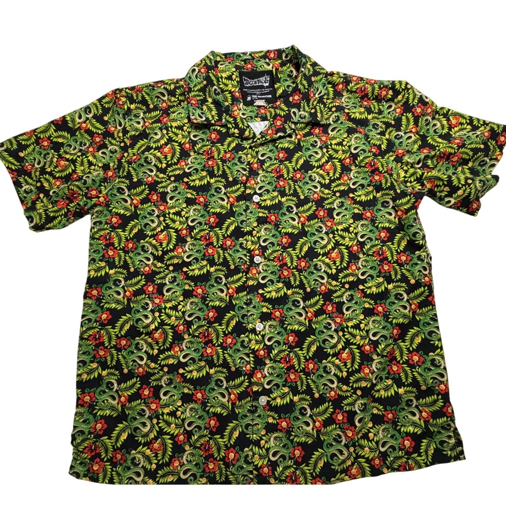 Dragon Ball Super Shenron Floral Button Down Shirt Mens Small Black Green Anime
